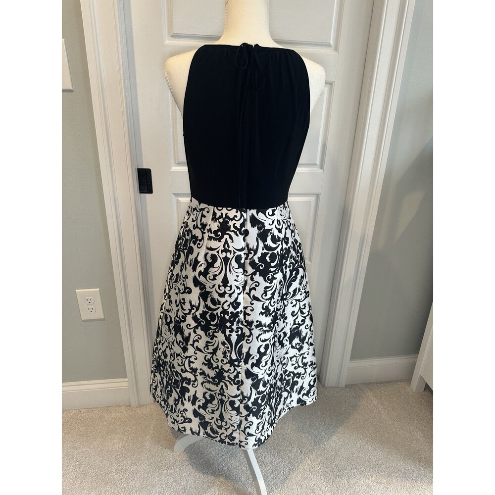 Adrianna Papell Black Halter Damask Brocade A-Line Cocktail Dress Size 4 - Picture 6 of 8